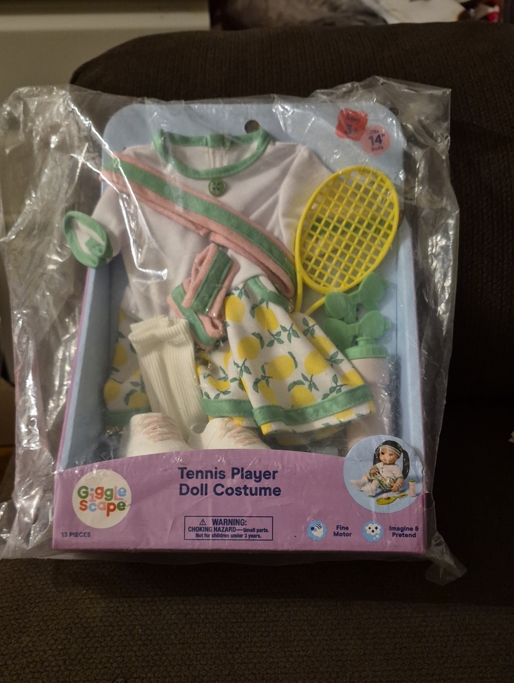 Kids Tennis Player Doll Outfit in White, Green & Yellow